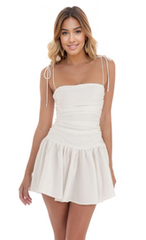 Jacquard Ruched Fit and Flare Dress in White